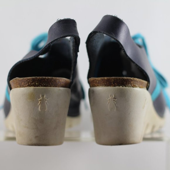 Vintage Fly Girl Blue Leather Peep Toe Wedges - Picture 13 of 15
